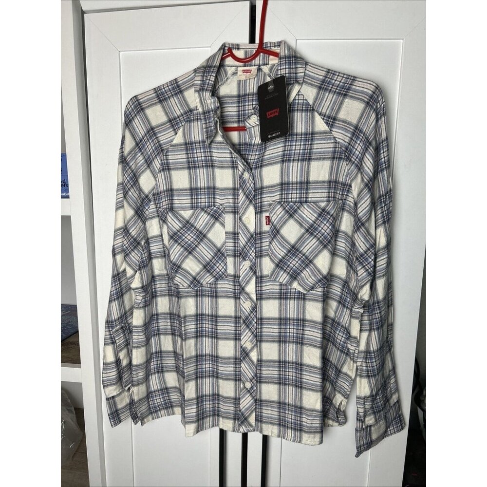 Levi's Flannel Long Sleeve Shirt Women's‎ Size XS Plaid Pink Blue White NWT